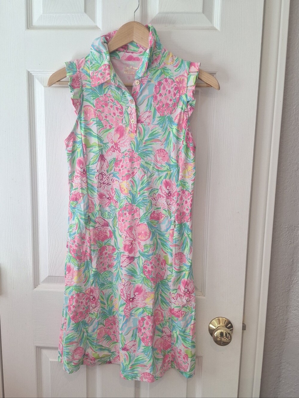 Lilly Pulitzer Silvia Luxletic Golf Dress Pear Necessities Pink Pineapple XS EX